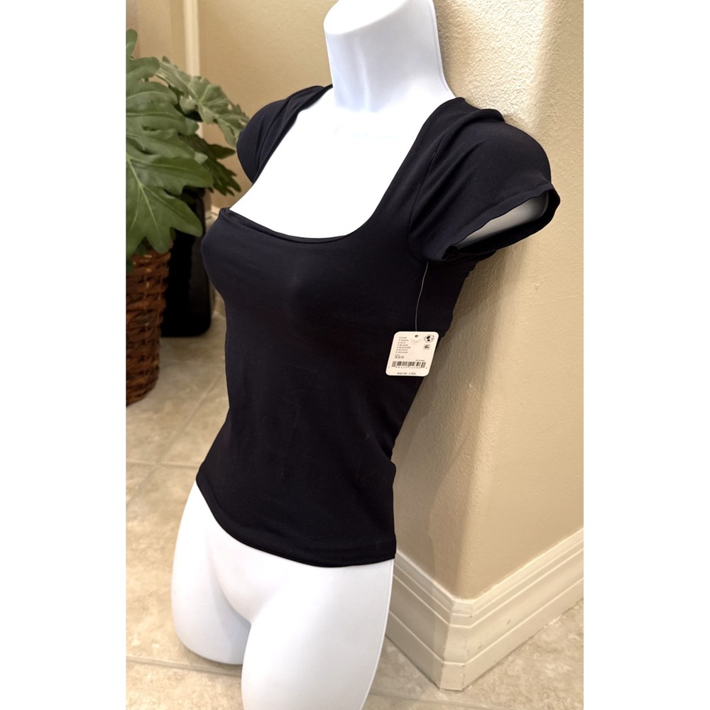 Intimately Free People XS / Small Short Sleeve Shirt Spandex Stretch Top Black - Picture 2 of 9